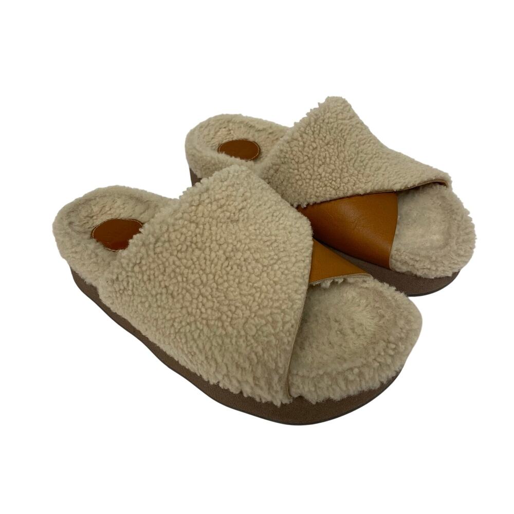 Chloe Luminous Ochre Wavy Shearling Slide Sandal Shoes Size 39